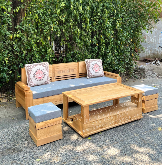 Sofa Văng Gỗ Sồi Nga 2m Kèm Nệm Giá Rẻ Sang Trọng