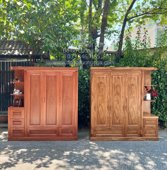 Tủ Quần Áo Gỗ Xoan Đào 3 Cánh 1m9 Kèm Kệ Trang Trí Hiện Đại 