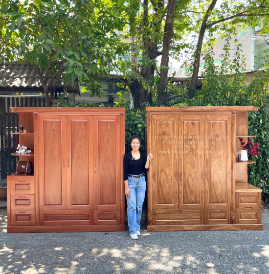Tủ Quần Áo Gỗ Xoan Đào 3 Cánh 1m9 Kèm Kệ Trang Trí Hiện Đại 