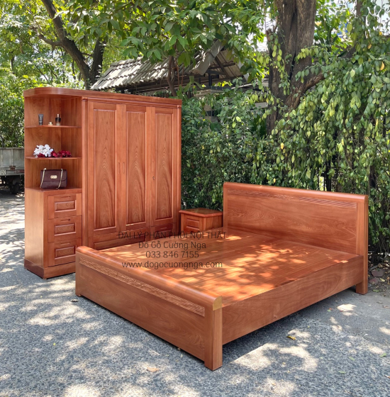 Tủ Quần Áo Gỗ Xoan Đào 3 Cánh 1m9 Kèm Kệ Trang Trí Hiện Đại 