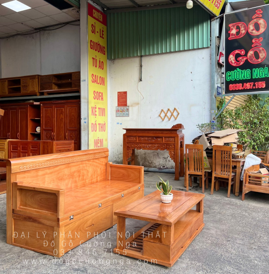 Giường Gấp Thông Minh Gỗ Gõ Đỏ 2 Ngăn Kéo Kết Hợp Bàn Sofa 