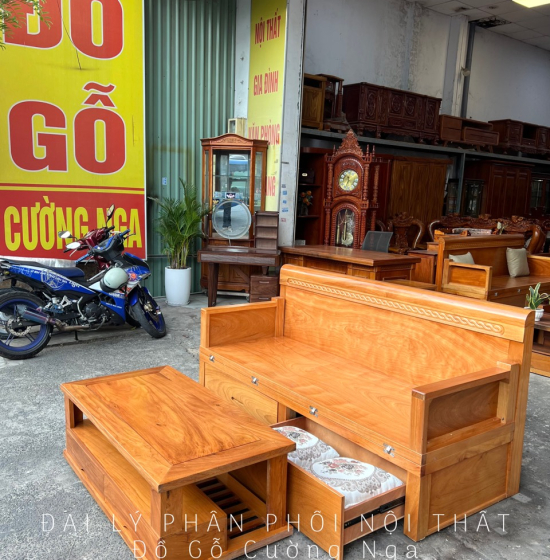 Giường Gấp Thông Minh Gỗ Gõ Đỏ 2 Ngăn Kéo Kết Hợp Bàn Sofa 