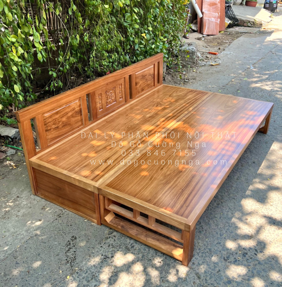 Giường Gấp Gỗ Hương Xám 2 Ngăn Kéo Bản Lề Âm Cao Cấp 