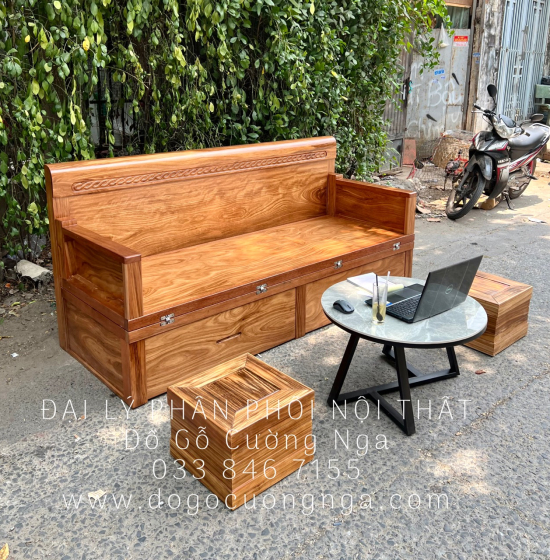 Giường Gấp Đa Năng Gỗ Hương Xám 2 Ngăn Kéo Kèm Bàn Trà Đôn Ngồi 