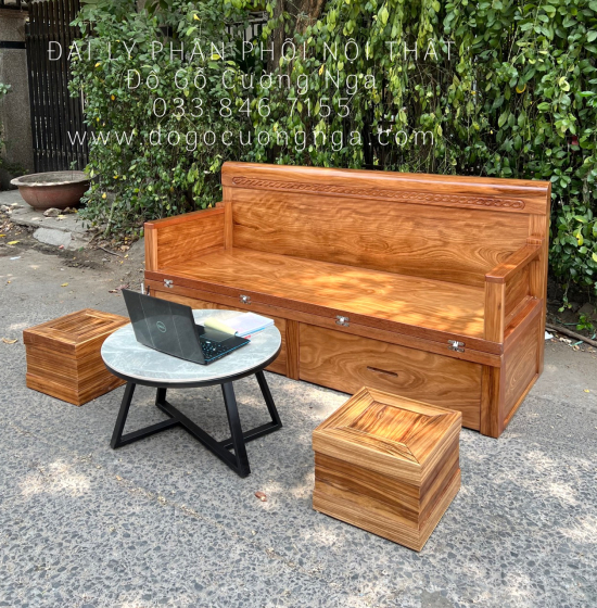 Giường Gấp Đa Năng Gỗ Hương Xám 2 Ngăn Kéo Kèm Bàn Trà Đôn Ngồi 