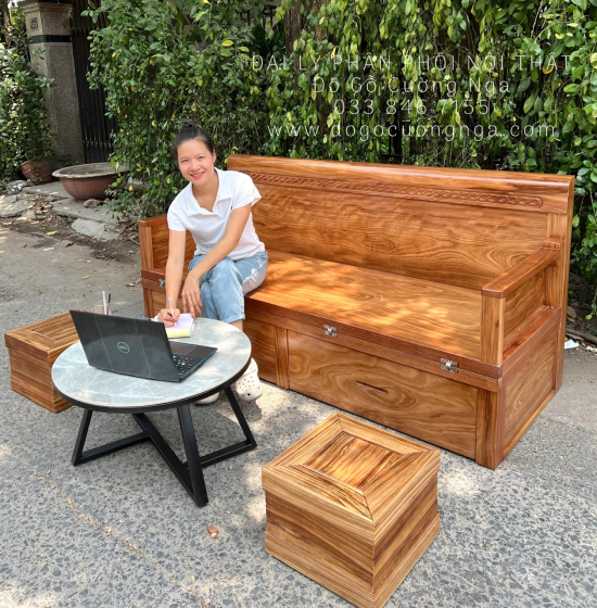 Giường Gấp Đa Năng Gỗ Hương Xám 2 Ngăn Kéo Kèm Bàn Trà Đôn Ngồi 