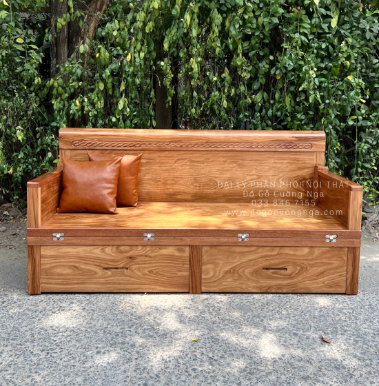 Giường Gấp Đa Năng Gỗ Hương Xám 2 Ngăn Kéo Kèm Bàn Trà Đôn Ngồi 