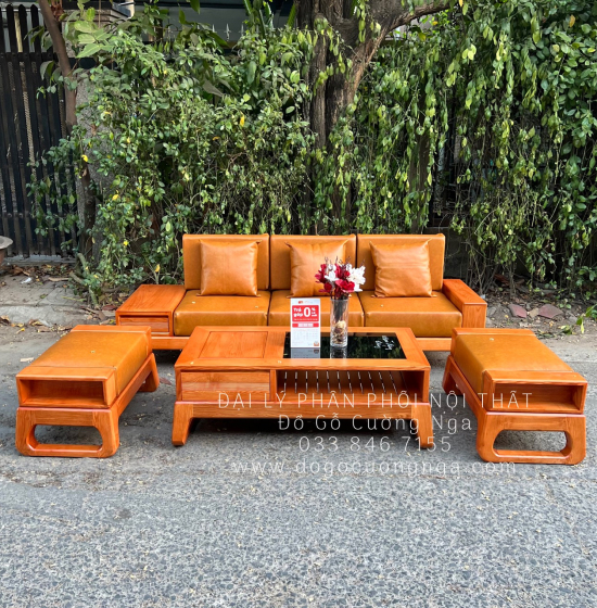 Sofa Gỗ Sồi Nga Một Văng Choãi Hiện Đại Kèm Nệm 4 Chi Tiết 