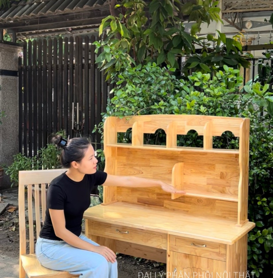 Bộ Bàn Ghế Học Sinh Gỗ Thông Giá Rẻ Kèm Kệ Sách 