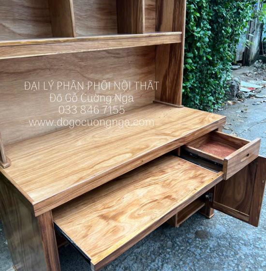Bàn Học Sinh Gỗ Hương Xám 1m2 Kèm Giá Sách Hiện Đại 