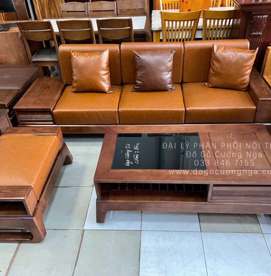 Sofa Gỗ Sồi Nga Nhỏ Gọn Kèm Nệm Giá Rẻ Mới Nhất