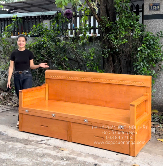 Giường Gấp Đa Năng Gỗ Gõ Đỏ Trọn Bộ Kết Hợp Nệm Bàn Trà 