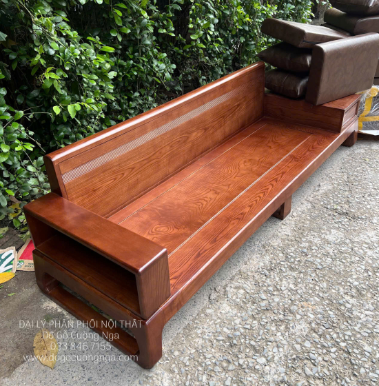 Bộ Bàn Ghế Sofa Văng Gỗ Sồi 3 Chi Tiết Nệm Vải Bố Hiện Đại 