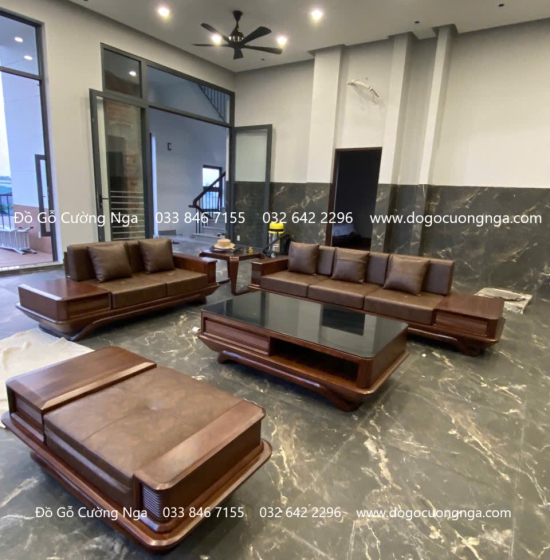 Sofa Gỗ Óc Chó 2 Văng Chân Thuyền Cao Cấp Thiết Kế Sang Trọng 