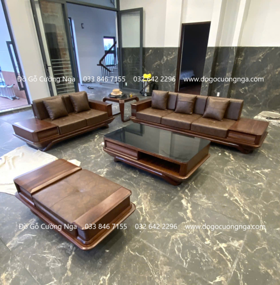 Sofa Gỗ Óc Chó 2 Văng Chân Thuyền Cao Cấp Thiết Kế Sang Trọng 