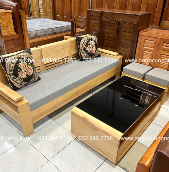 Sofa Gỗ Sồi Nga Văng Kèm Nệm Ngồi Cao Cấp 