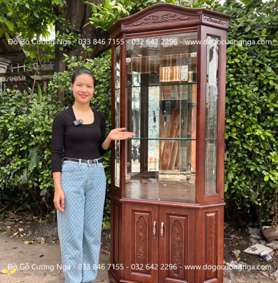 Tủ Rượu - Tủ Ly Gỗ Sồi Nga Lau Màu Óc Chó Góc 60cm 