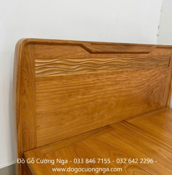 Giường Ngủ Gỗ Gõ Đỏ Hiện Đại Trạm Sóng 2 Ngăn Kéo 