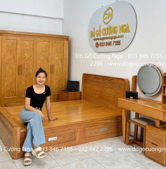 Tủ quần áo gỗ gõ đỏ 4 cánh 2m3 vế trái - kèm kệ trang trí 
