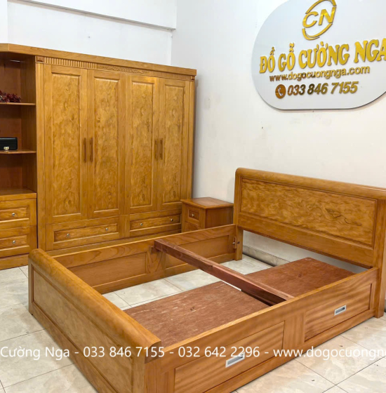 Bộ Combo Phòng Ngủ Gỗ Gõ Đỏ 3 Chi Tiết Tiết Kế Đẹp Mắt Sang Trọng 