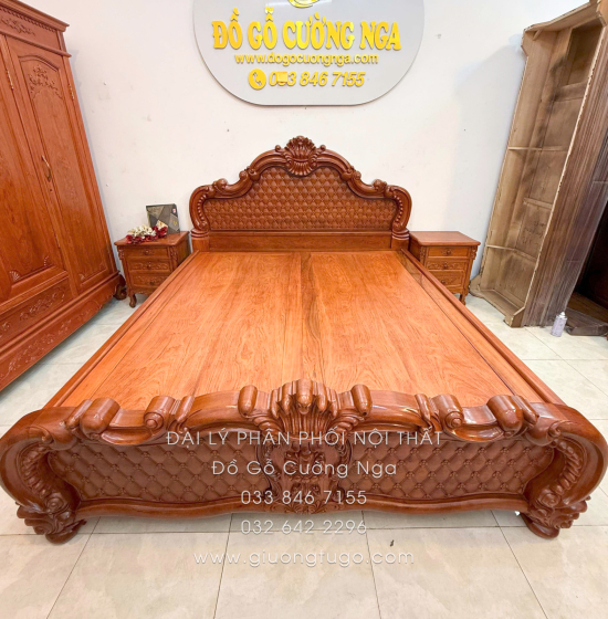 Combo Phòng Ngủ Gỗ Hương Đá 3 Chi Tiết Tân Cổ Điển Cao Cấp