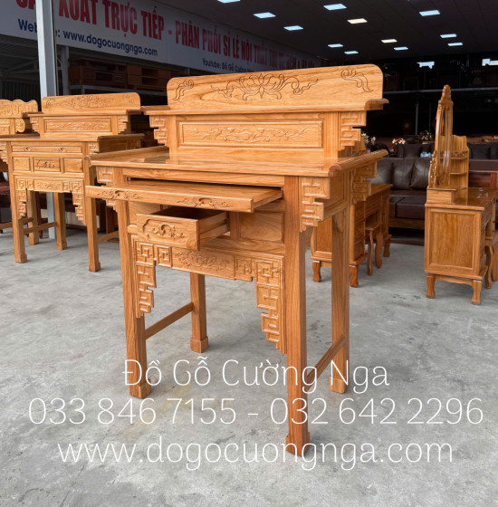 Bàn Thờ 2 Tầng Gỗ Gõ Đỏ 1m27 Chạm Khắc Hoa Văn Cao Cấp