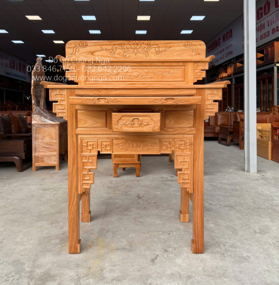 Bàn Thờ 2 Tầng Gỗ Gõ Đỏ 1m27 Chạm Khắc Hoa Văn Cao Cấp