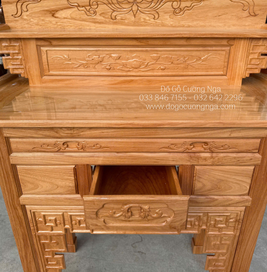 Bàn Thờ 2 Tầng Gỗ Gõ Đỏ 1m27 Chạm Khắc Hoa Văn Cao Cấp