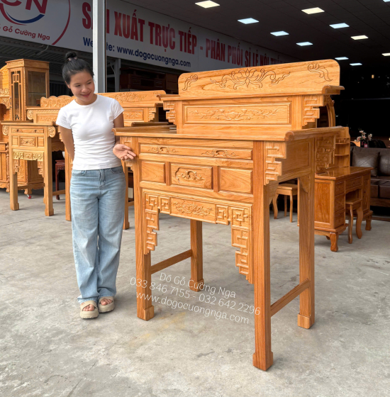 Bàn Thờ 2 Tầng Gỗ Gõ Đỏ 1m27 Chạm Khắc Hoa Văn Cao Cấp