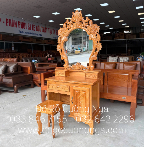 Bàn Trang Điểm Gỗ Gõ Đỏ Tân Cổ Điển 80cm - Mã 01