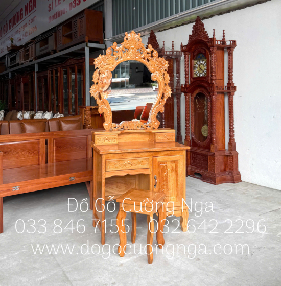 Bàn Trang Điểm Gỗ Gõ Đỏ Tân Cổ Điển 80cm - Mã 01
