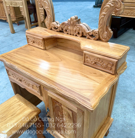 Bàn Trang Điểm Gỗ Gõ Đỏ Tân Cổ Điển 80cm - Mã 01