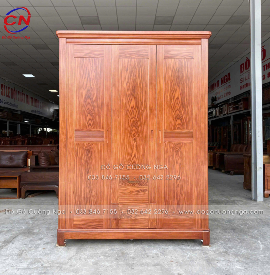 Tủ Áo Gỗ Cẩm Vân 3 Cánh Mở Thiết Kế Đơn Giản
