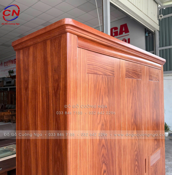 Tủ Áo Gỗ Cẩm Vân 3 Cánh Mở Thiết Kế Đơn Giản