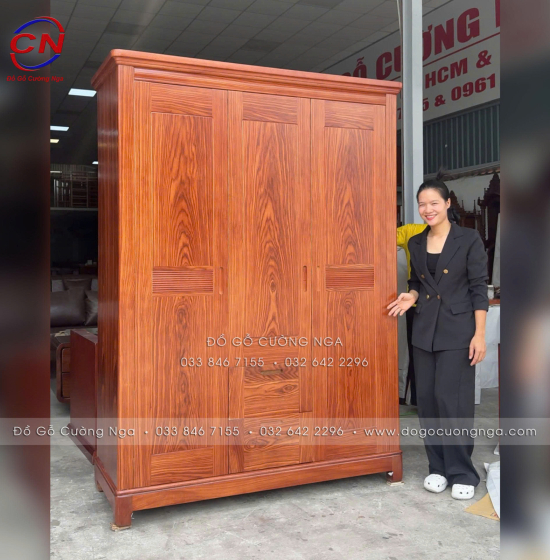 Tủ Áo Gỗ Cẩm Vân 3 Cánh Mở Thiết Kế Đơn Giản